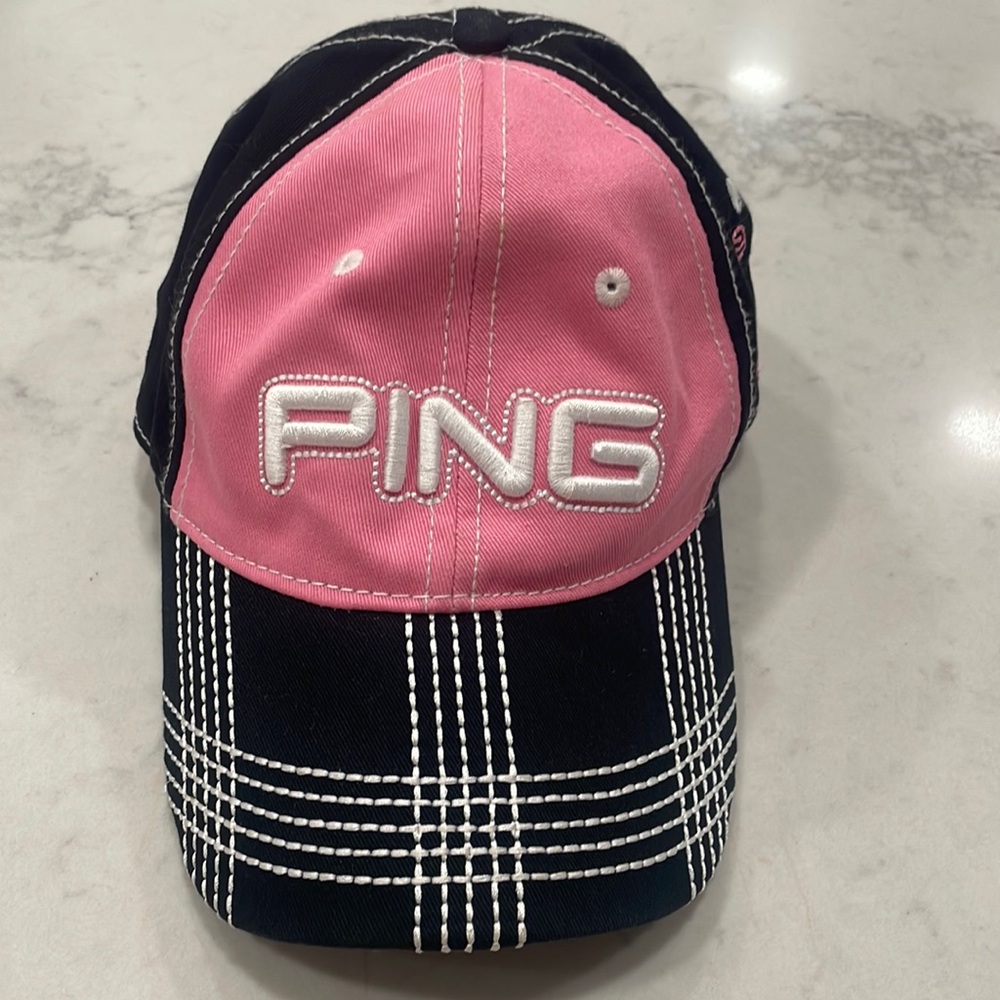 Girls, pink, and black golf hat by Ping